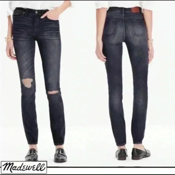 Madewell Faded Black Distressed High Riser Skinny Jeans Kincaid Wash SZ 24 - Picture 2 of 13